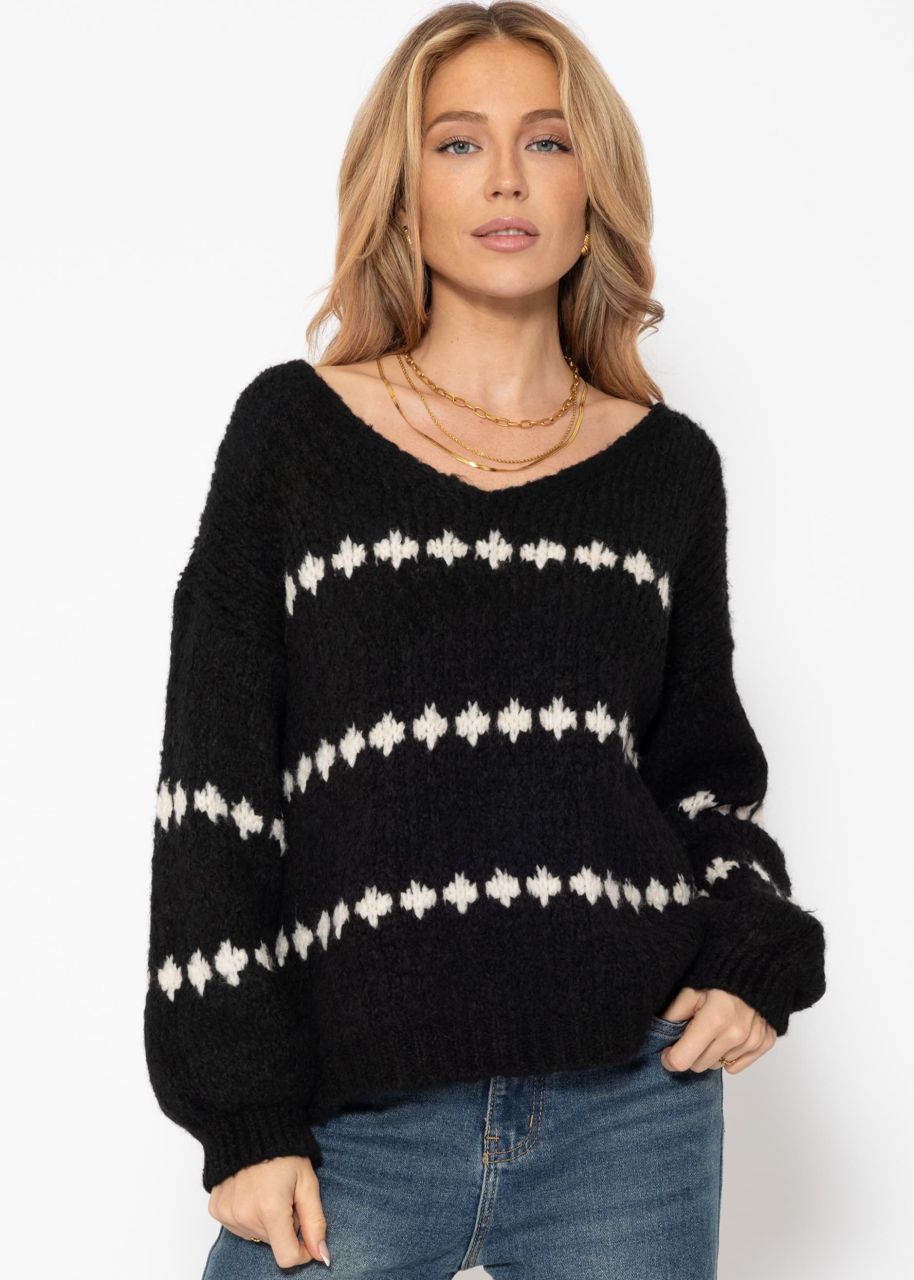 Jumper with fantasy stripe pattern - black