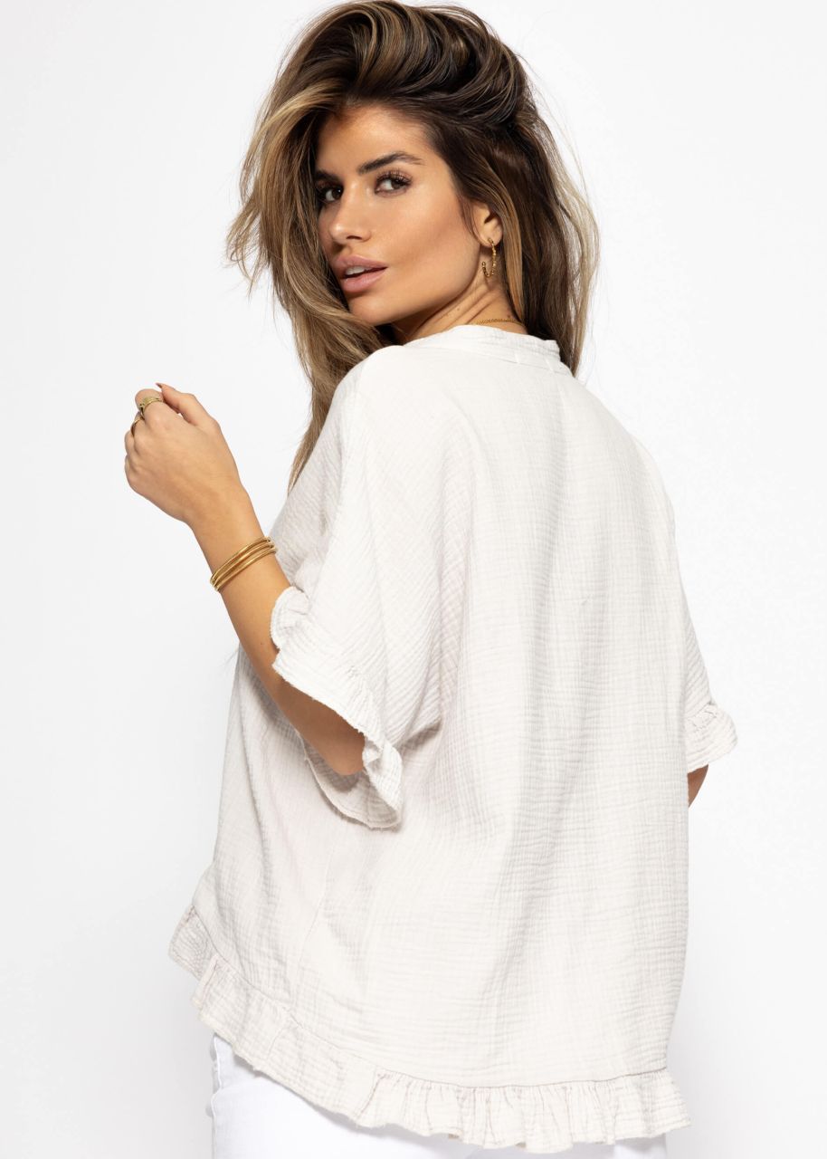 Muslin blouse with ruffled hem - light beige