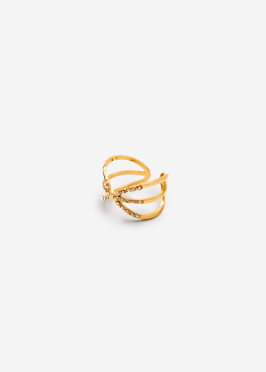 Ring with sparkling bars - gold