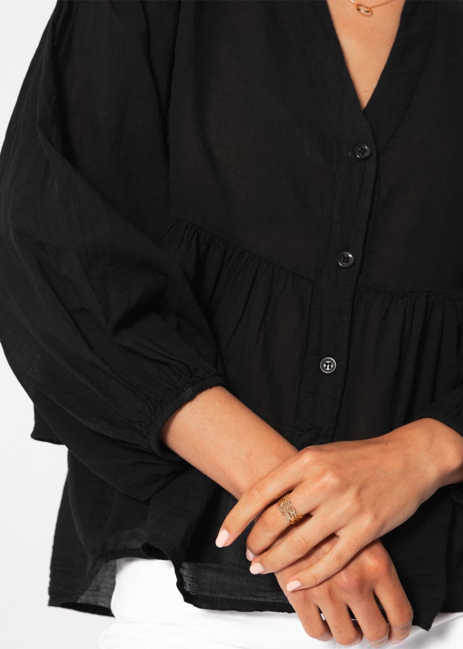 Oversize cotton voile blouse - black