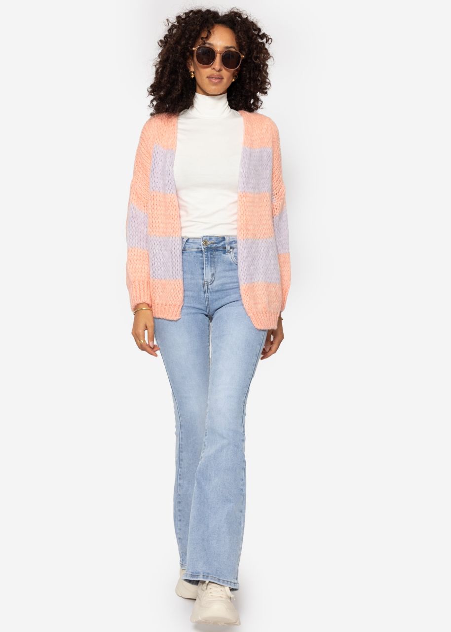 Striped oversize cardigan - peach-lilac