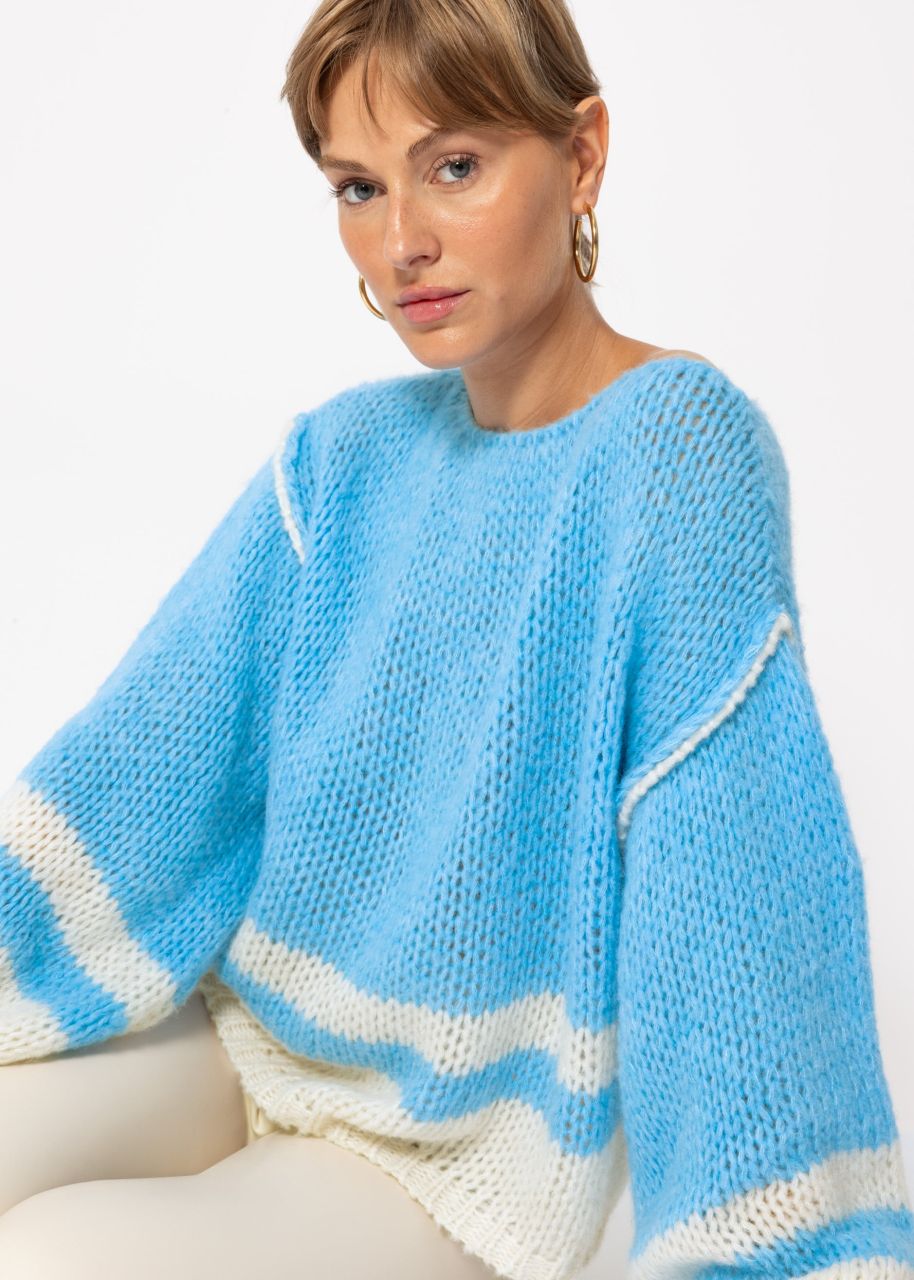 Jumper with striped hem - ice blue-offwhite