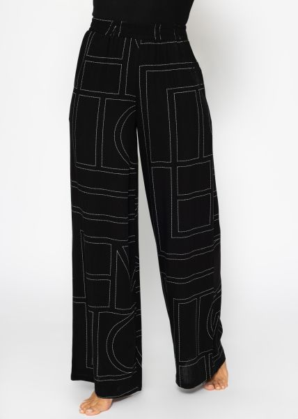 Slip-on trousers with print - black