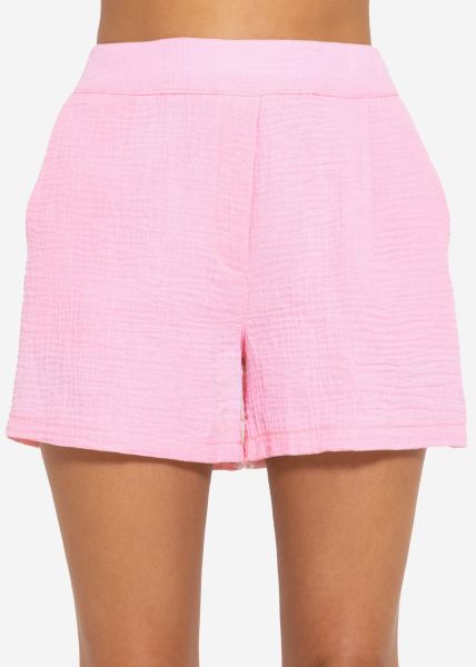 Muslin shorts with wide waistband - baby pink