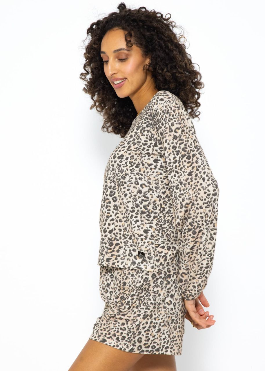 Long sleeve pajama shirt with leopard print - offwhite