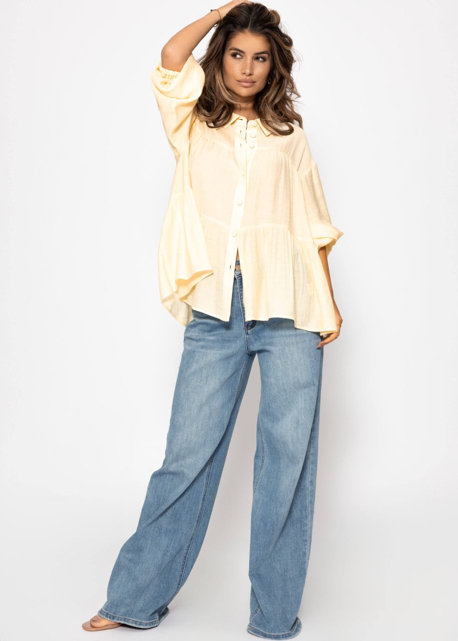 Lightweight blouse with flounces - butter yellow