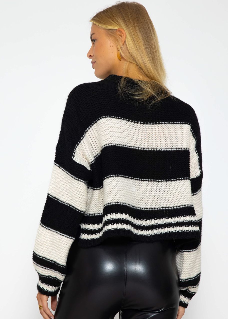 Turtleneck jumper with stripes, black-beige