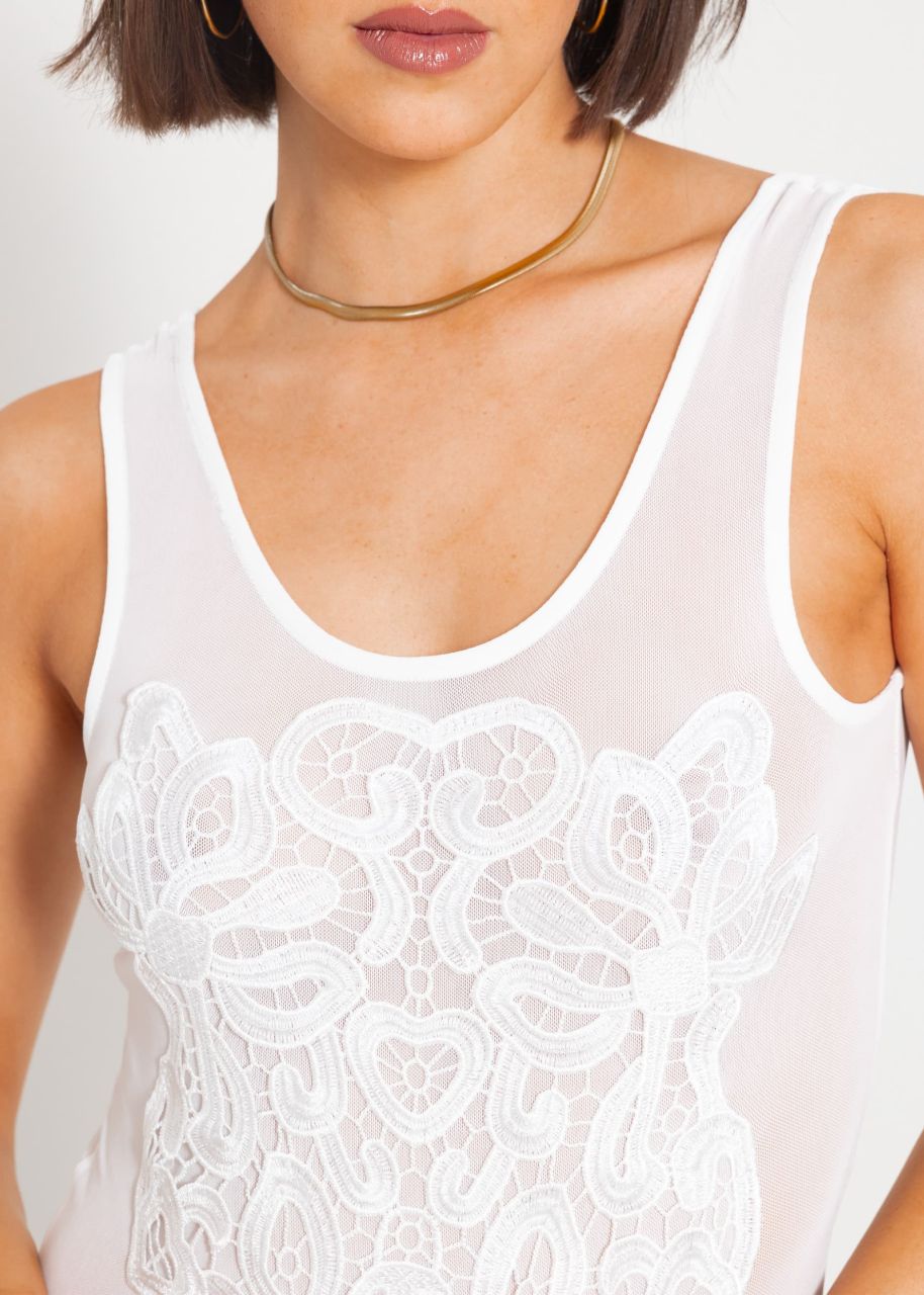 Net body with embroidery, white