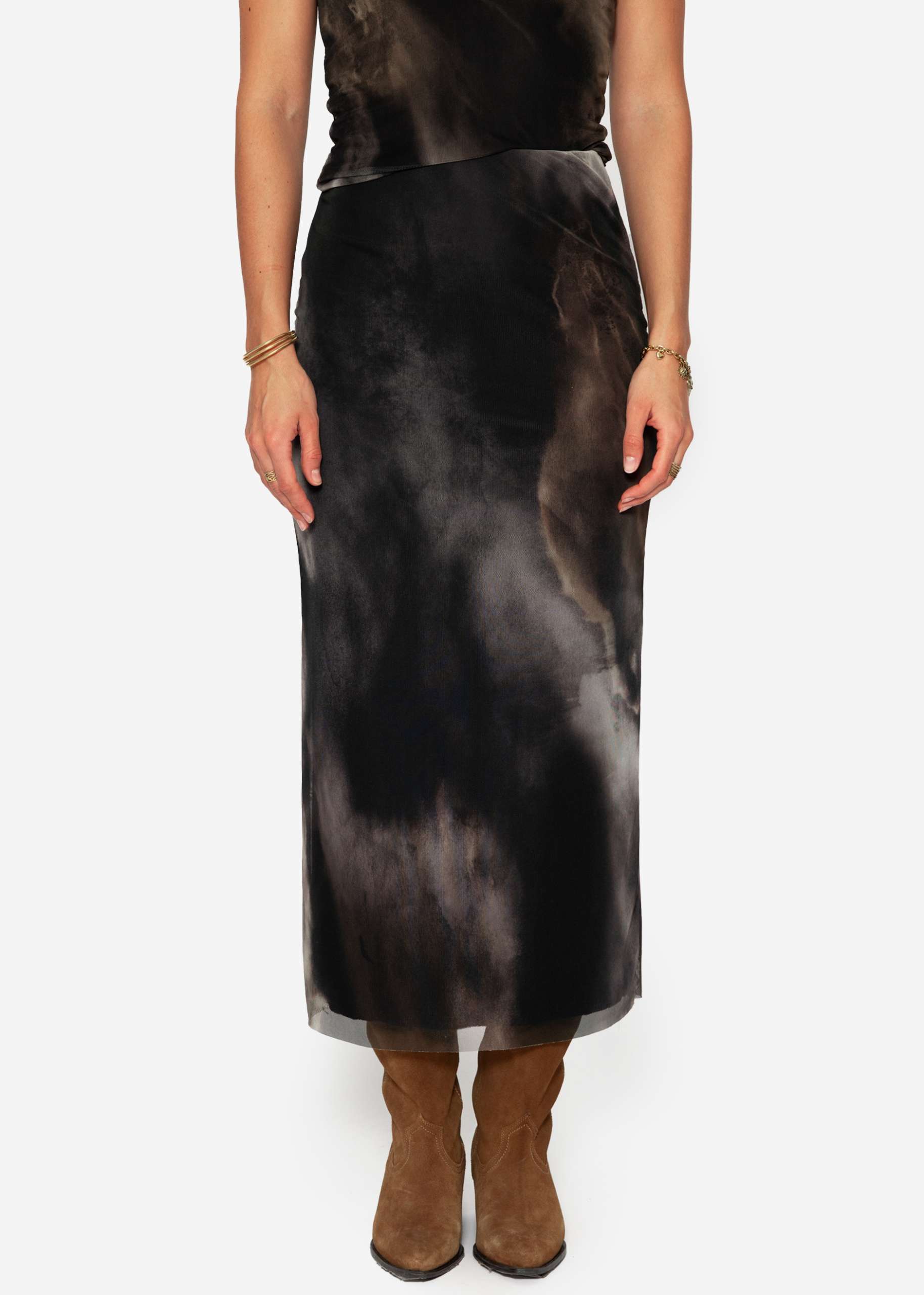 Long mesh skirt with print- anthracite