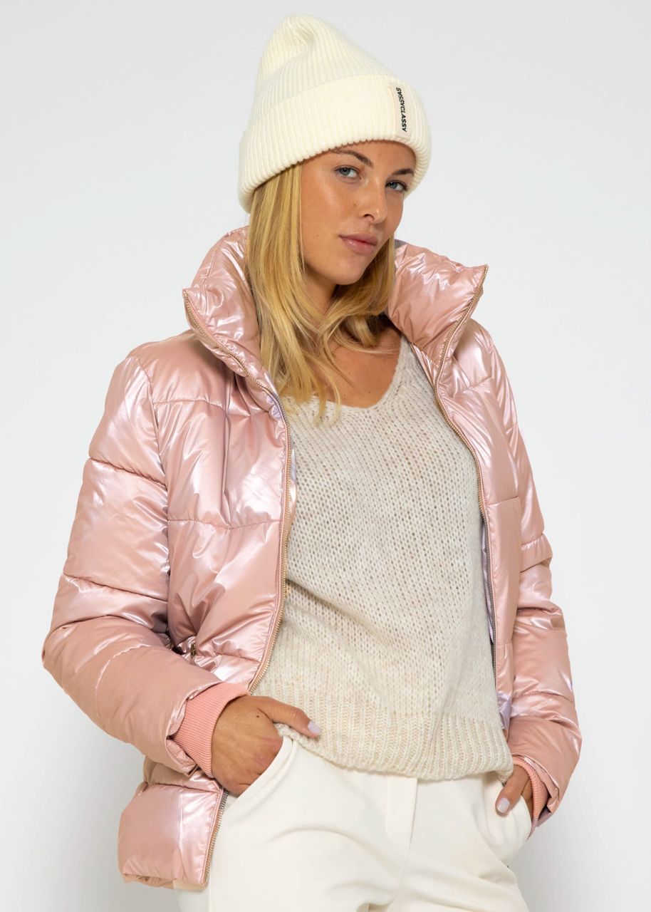 Puffer jacket with stand-up collar - pink