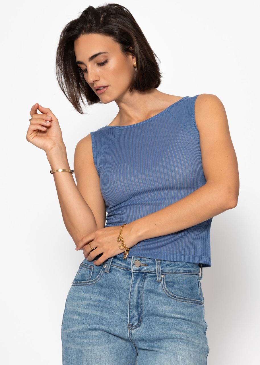 Slightly transparent top with ribbed structure - denim blue