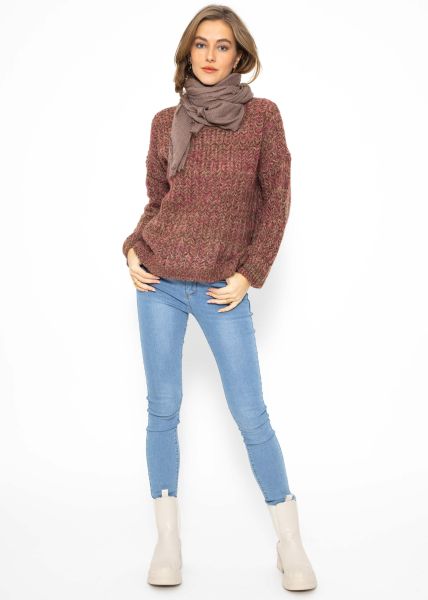 Casual knit jumper with pattern - fuchsia-taupe