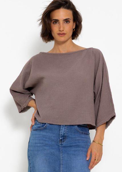 Muslin top with frayed cuffs - taupe
