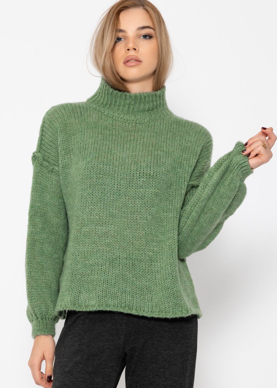 Turtleneck sweater with outer seams - sage green