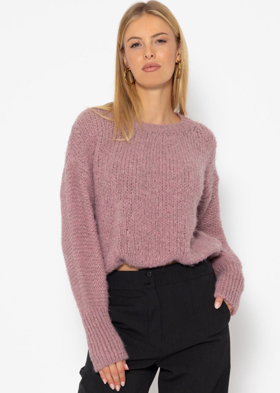 Oversized jumper with contrasting knitted pattern - dusky pink