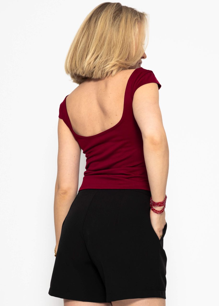 T-shirt with low-cut back - burgundy