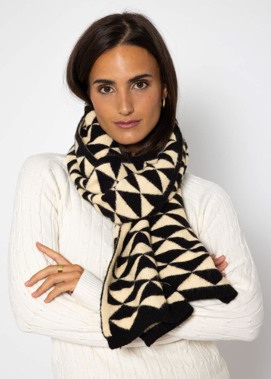 Scarf with geometric print - black-beige