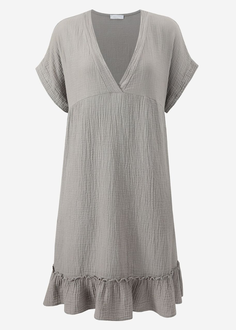 Muslin dress with V-neck - taupe