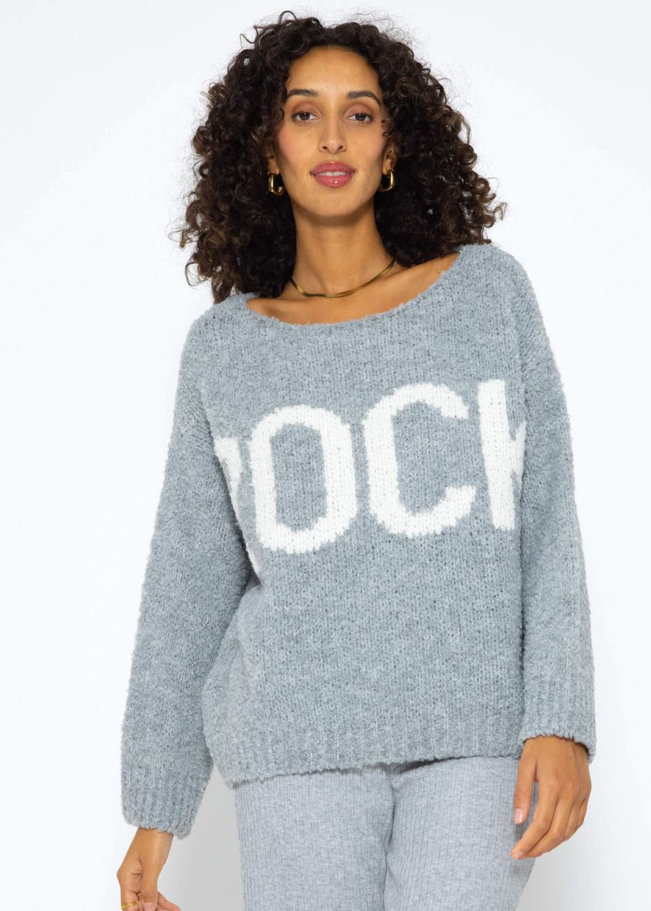 Oversize jumper with "Rock" lettering - grey-white