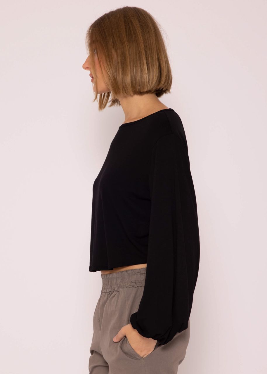 Long-sleeved shirt in jersey with back cut-out, black