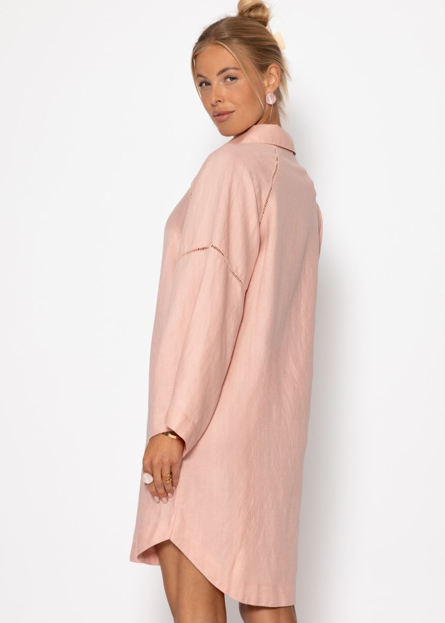 Linen dress with button placket - pink