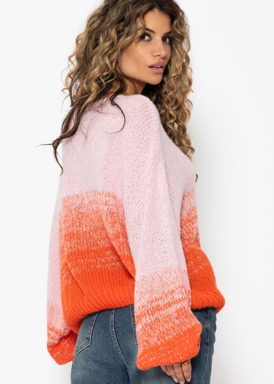 Sweater with balloon sleeves and color gradient - pink-orange