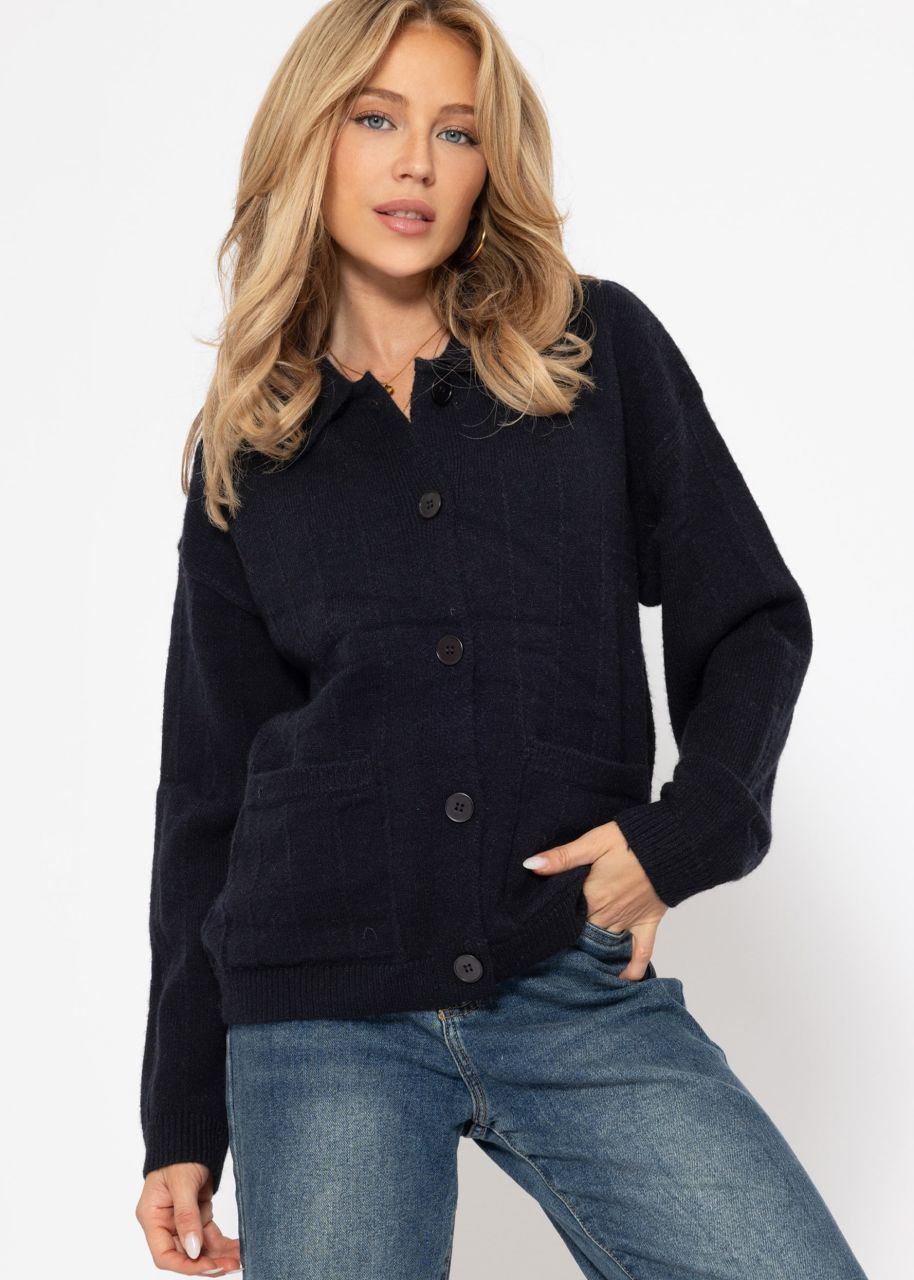 Cardigan with collar and button placket - black