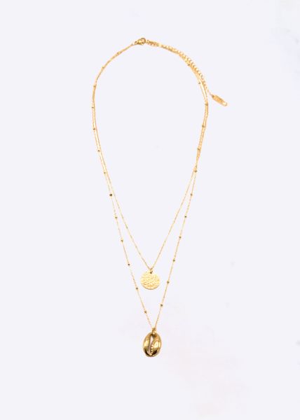 Combined necklace with shell pendant, gold