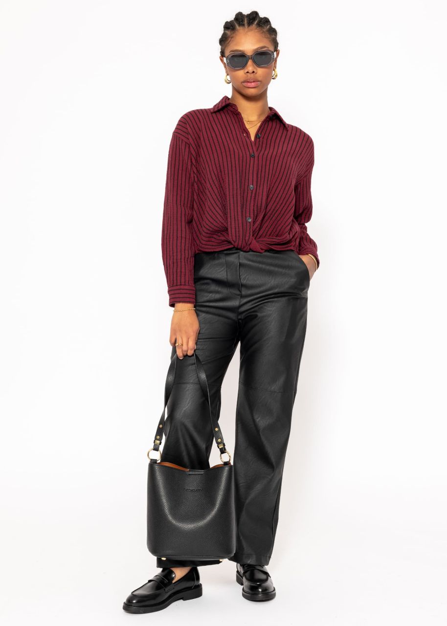 Striped muslin blouse with knot - burgundy-black