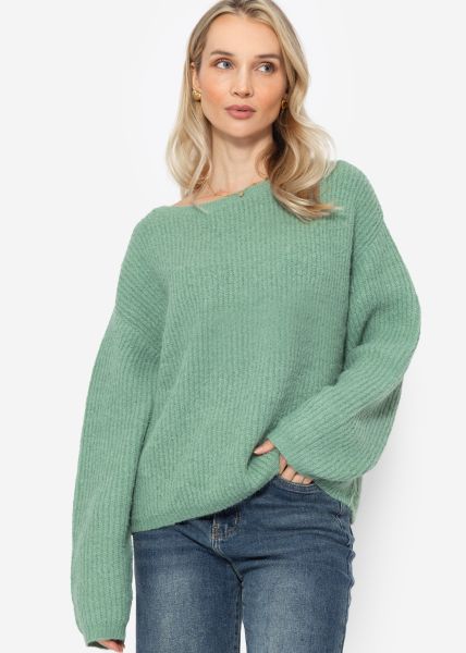 Ribbed jumper with round neckline - sage green