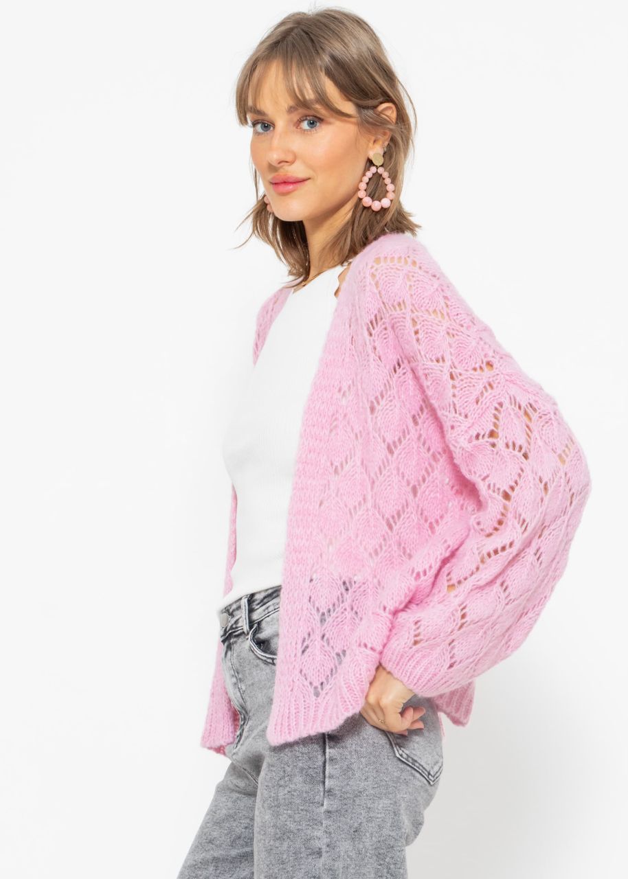 Oversized cardigan in ajour knit - pink