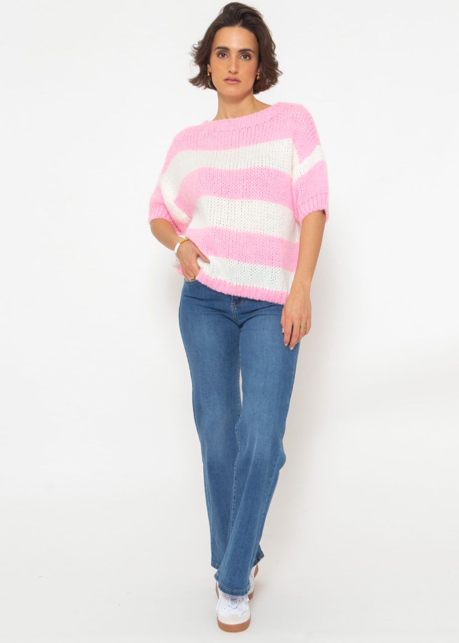 Short sleeve striped sweater - pink-offwhite