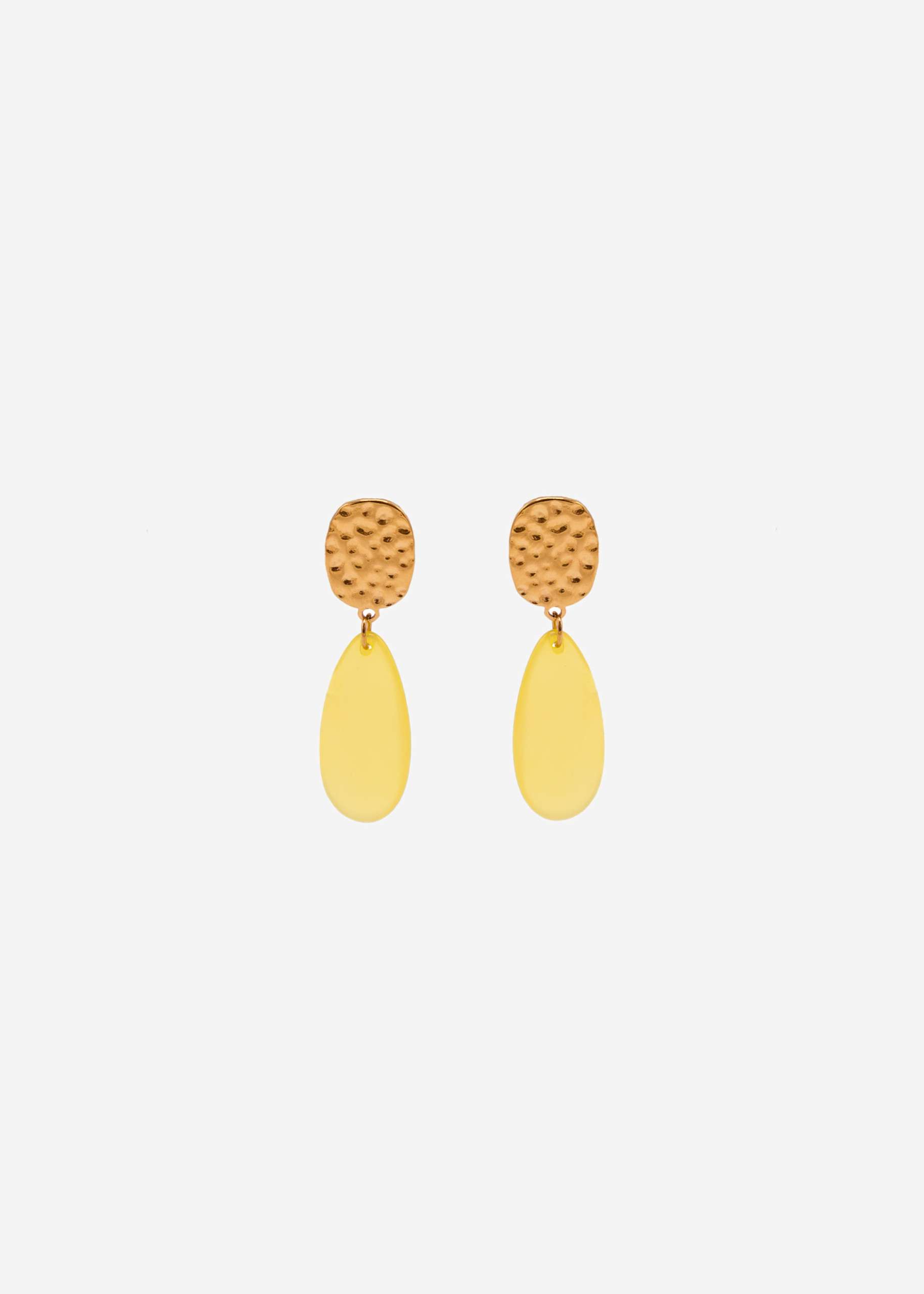 Stud earrings with yellow pendant - gold