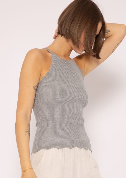 Knit top with scalloped edge, gray