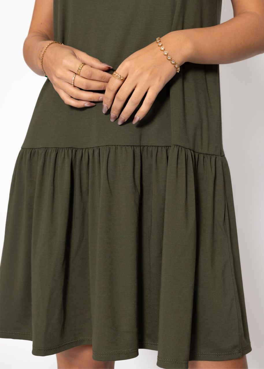 Sleeveless dress with flounce - khaki