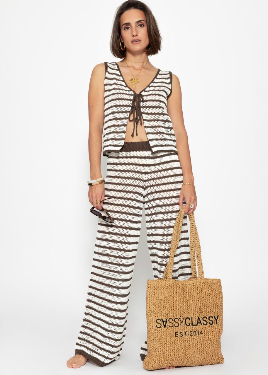 Knitted top with bow fastening - offwhite