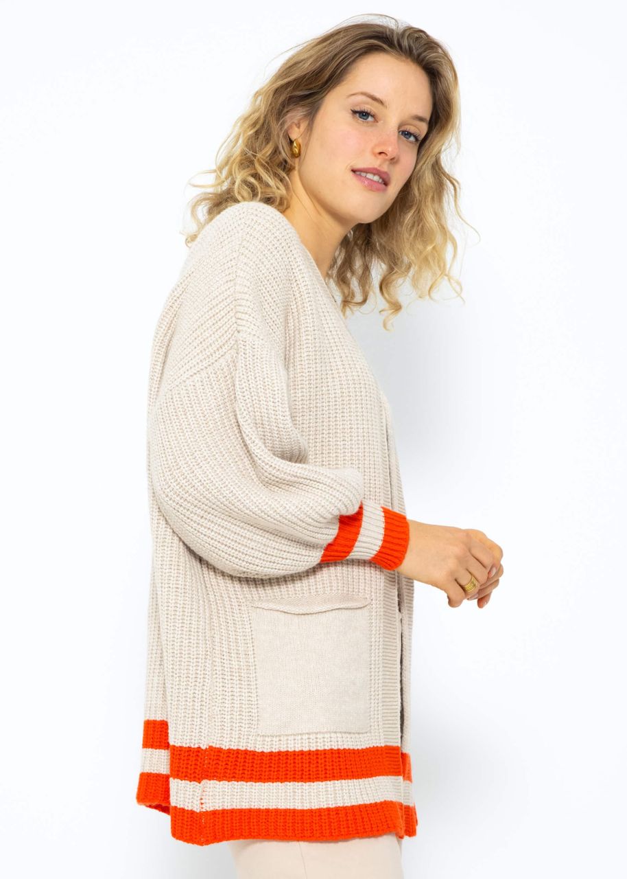 Soft knit cardigan with pockets - beige-orange