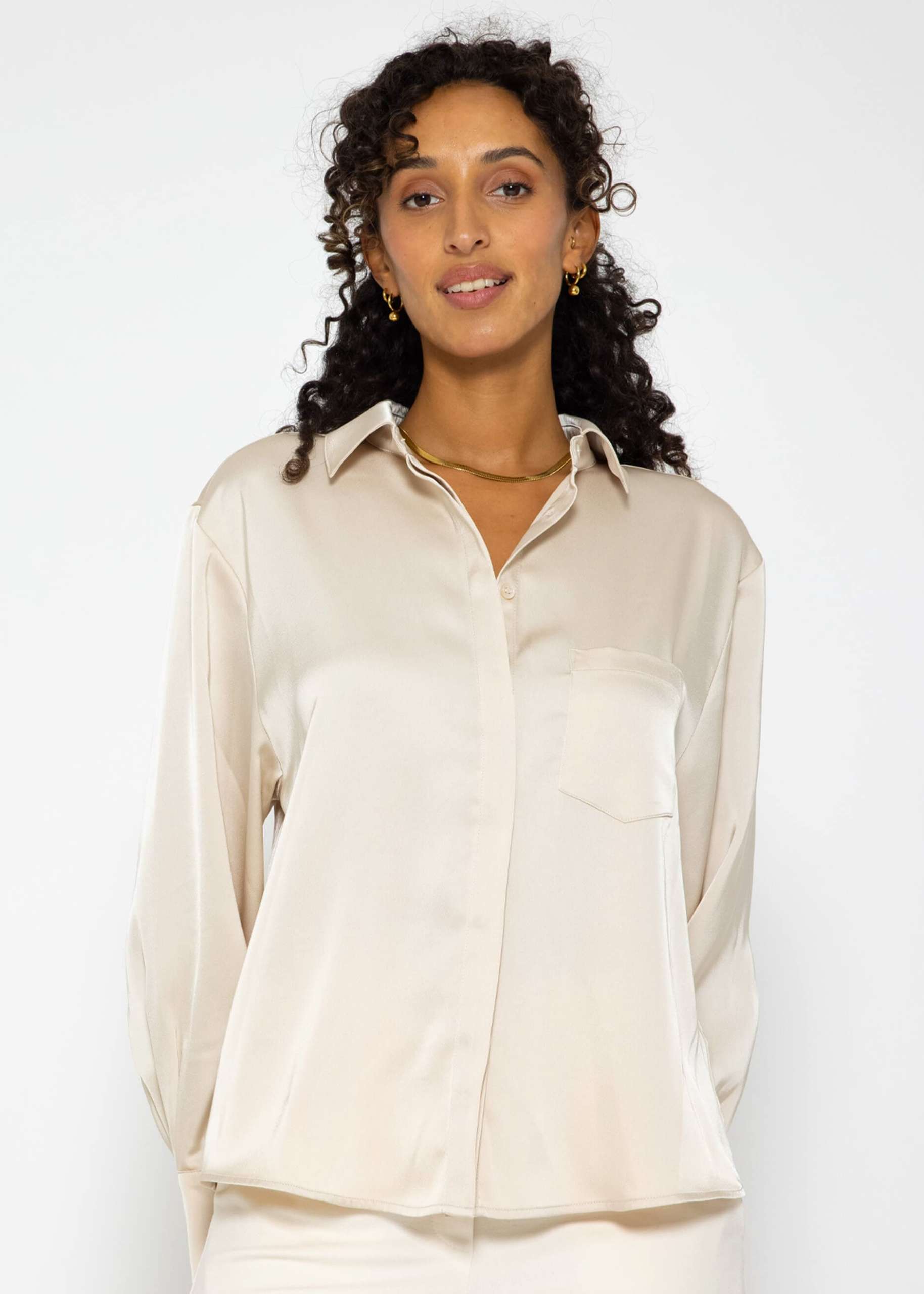 Oversize satin blouse - light beige