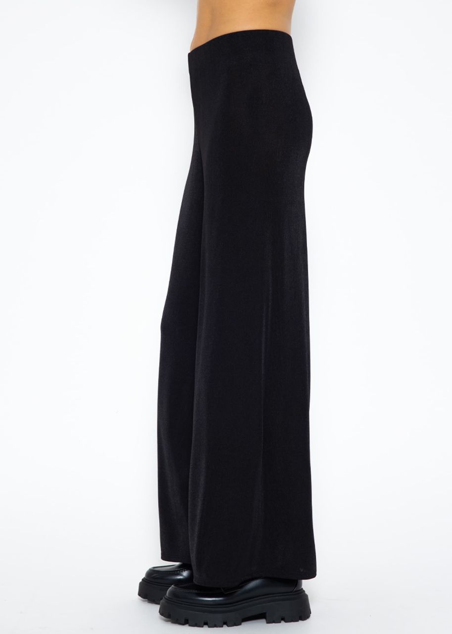 Flowing, shimmering wide-leg trousers - black