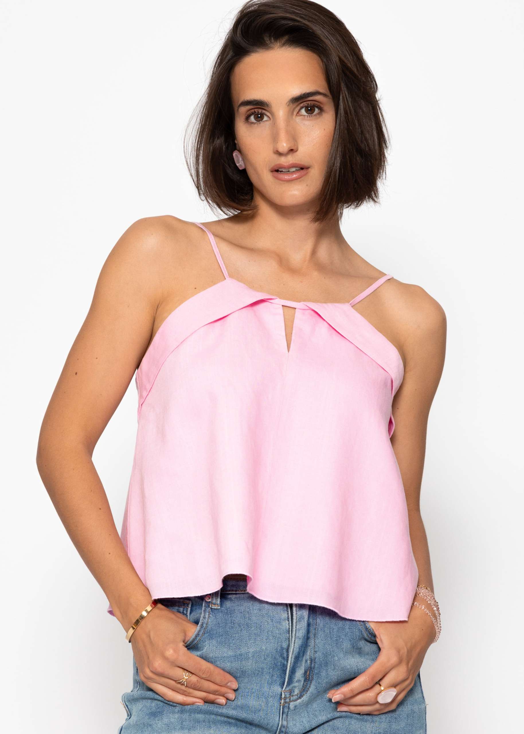Linen top with spaghetti straps - pink