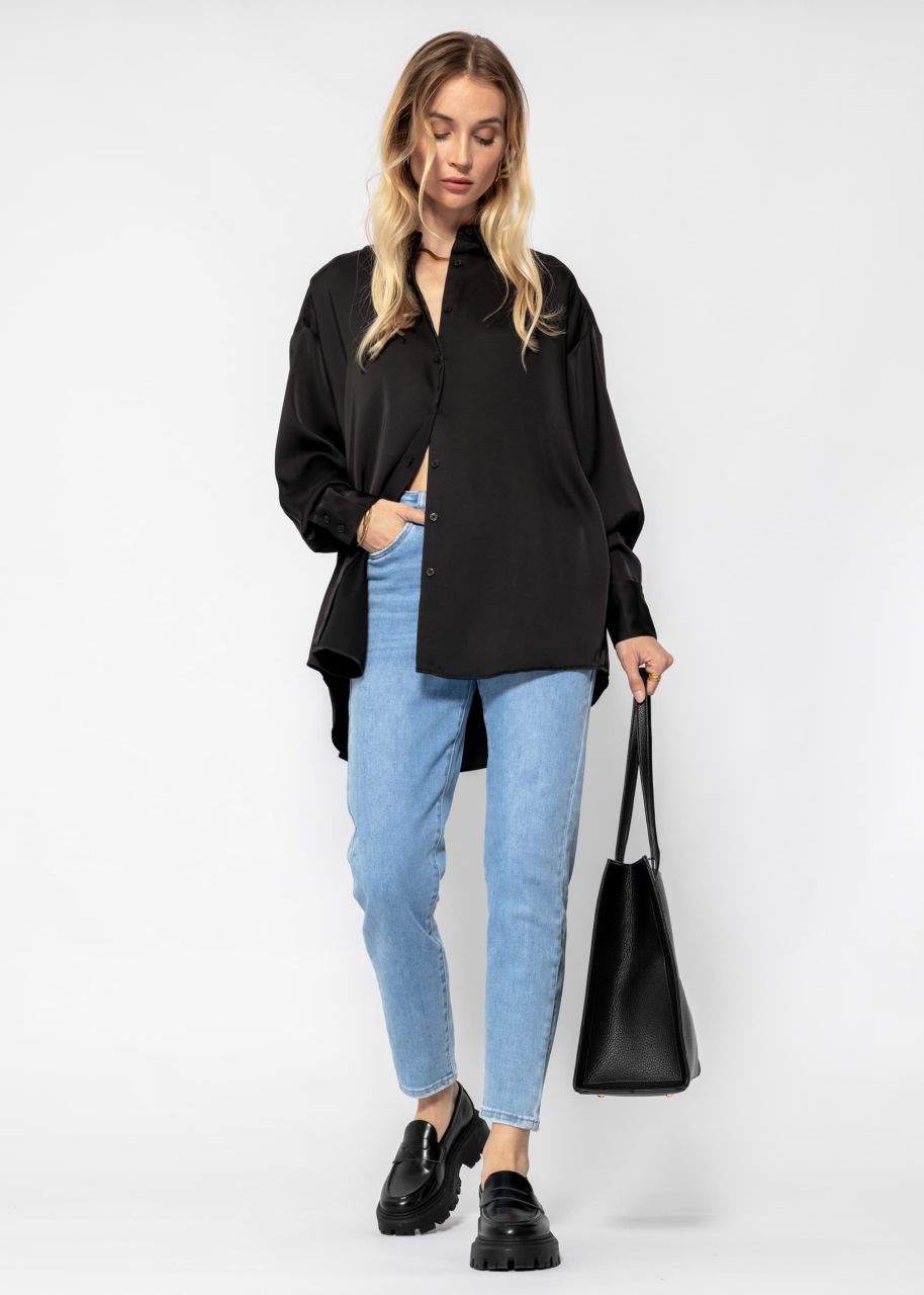 Oversize satin blouse - black