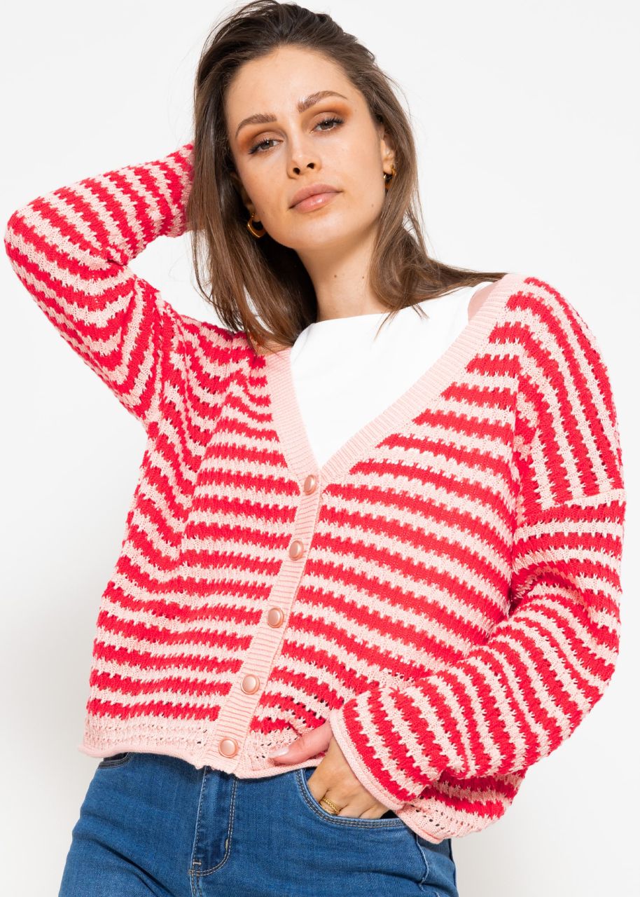 Cardigan in ajour knit - pink-red
