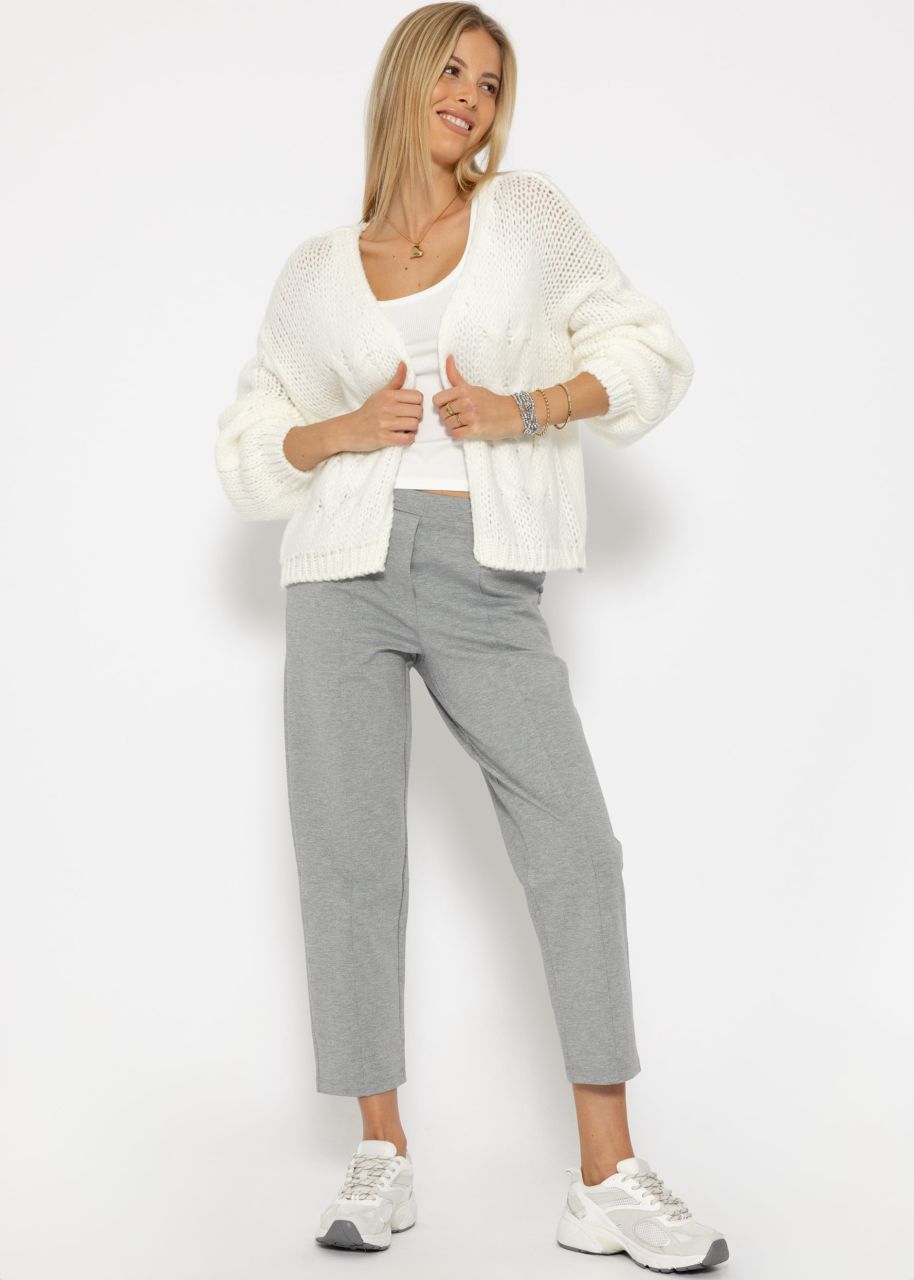 Short cardigan with cable knit pattern - offwhite