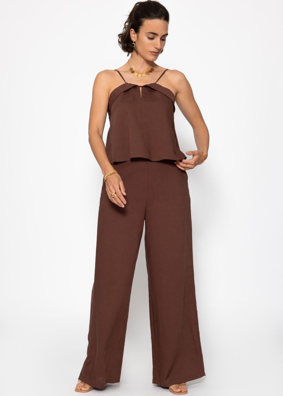 Linen top with spaghetti straps - brown