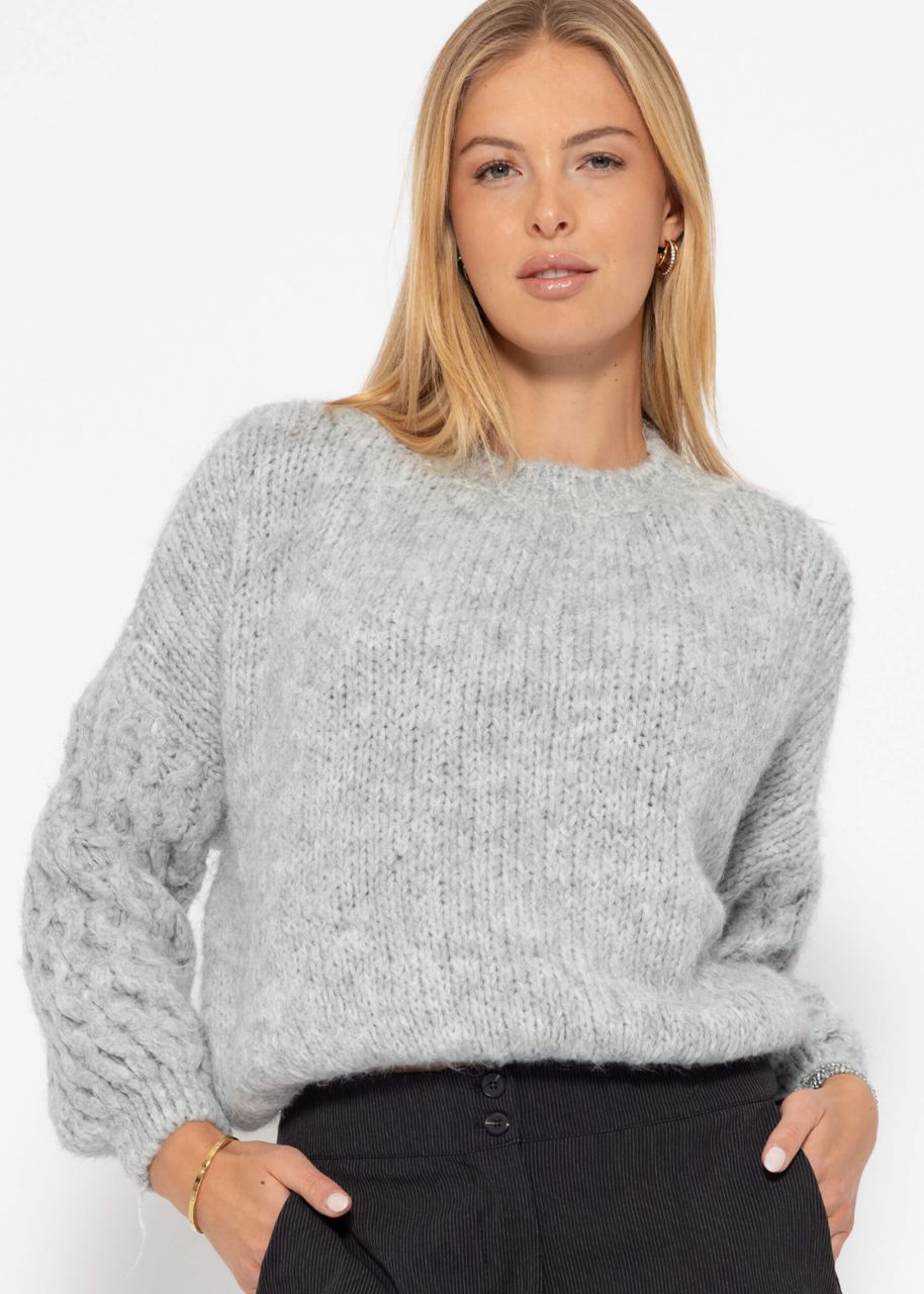 Fluffy knitted sweater - light gray