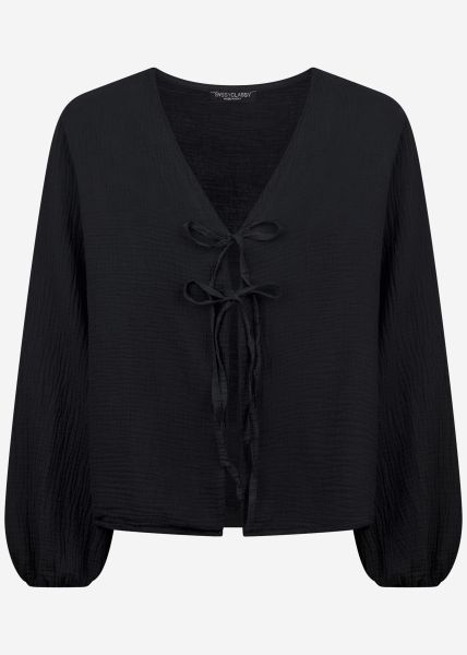 Muslin blouse jacket with ties, black