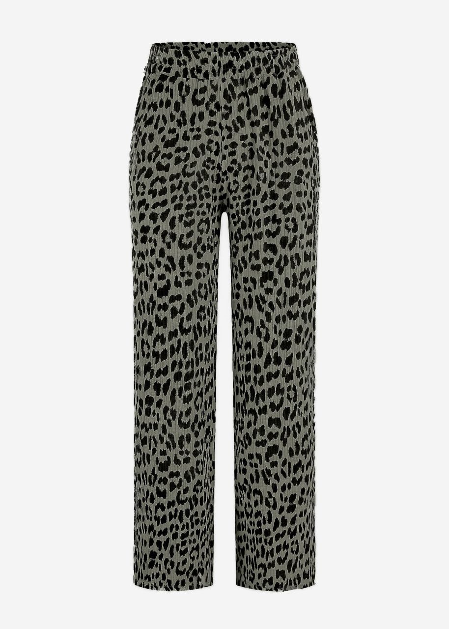 Muslin pants with wide legs in leopard print - khaki