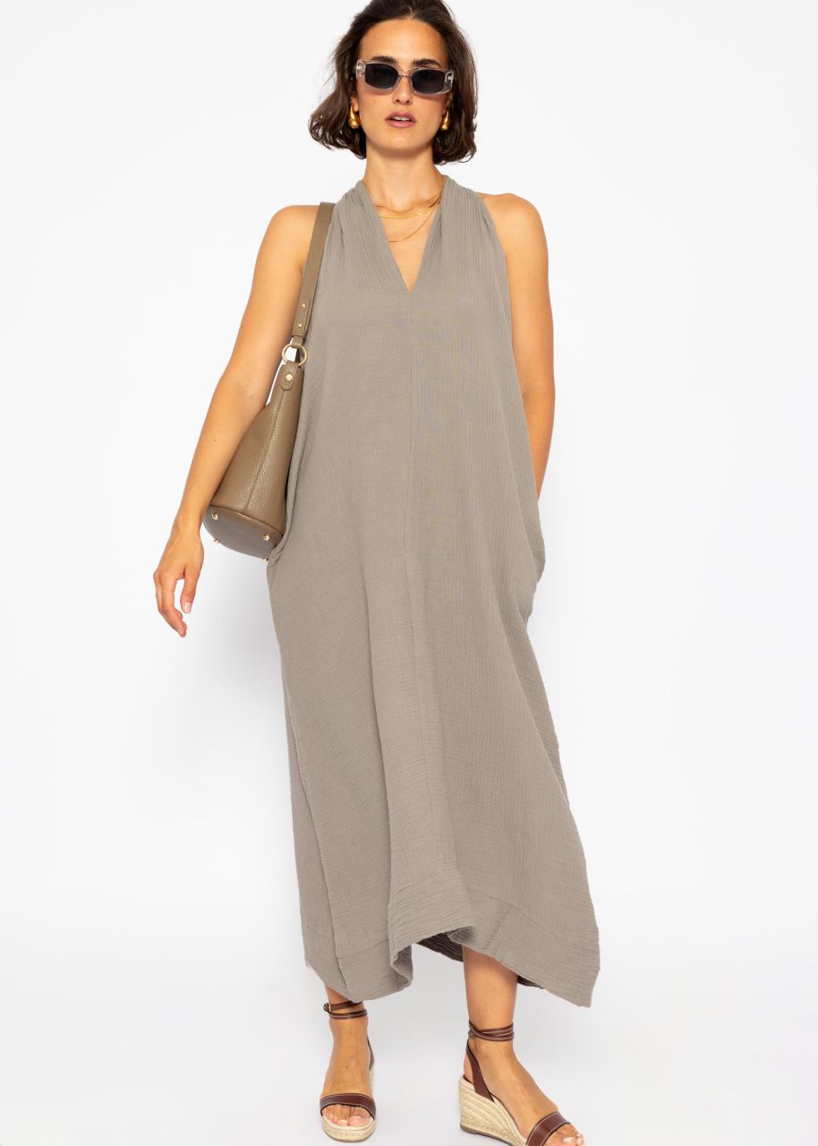 Long off-the-shoulder muslin dress - taupe