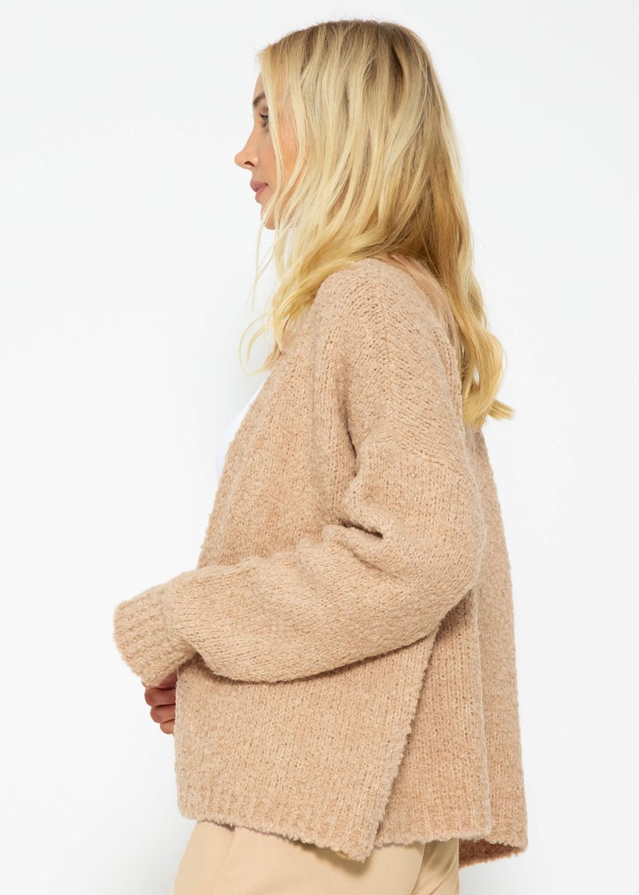 Loose-fitting bouclé cardigan - camel