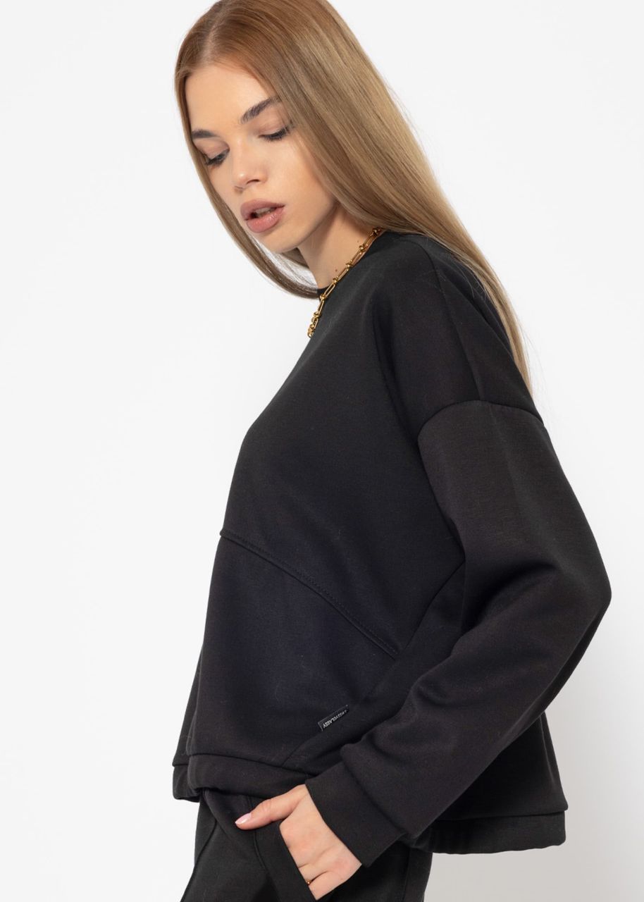 Soft sweatshirt with dividing seams - black